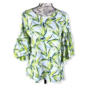 Alfani Tropical Ruffle Bell Sleeve Green S